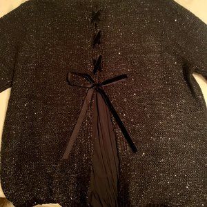 (Special Occasion) Black Sparkly Sweater w/ back detailing w/ velvet laced bow